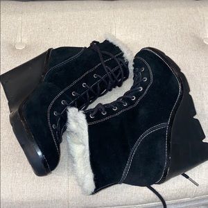 MICHAEL KORS Suede Shearling Wedge Booties